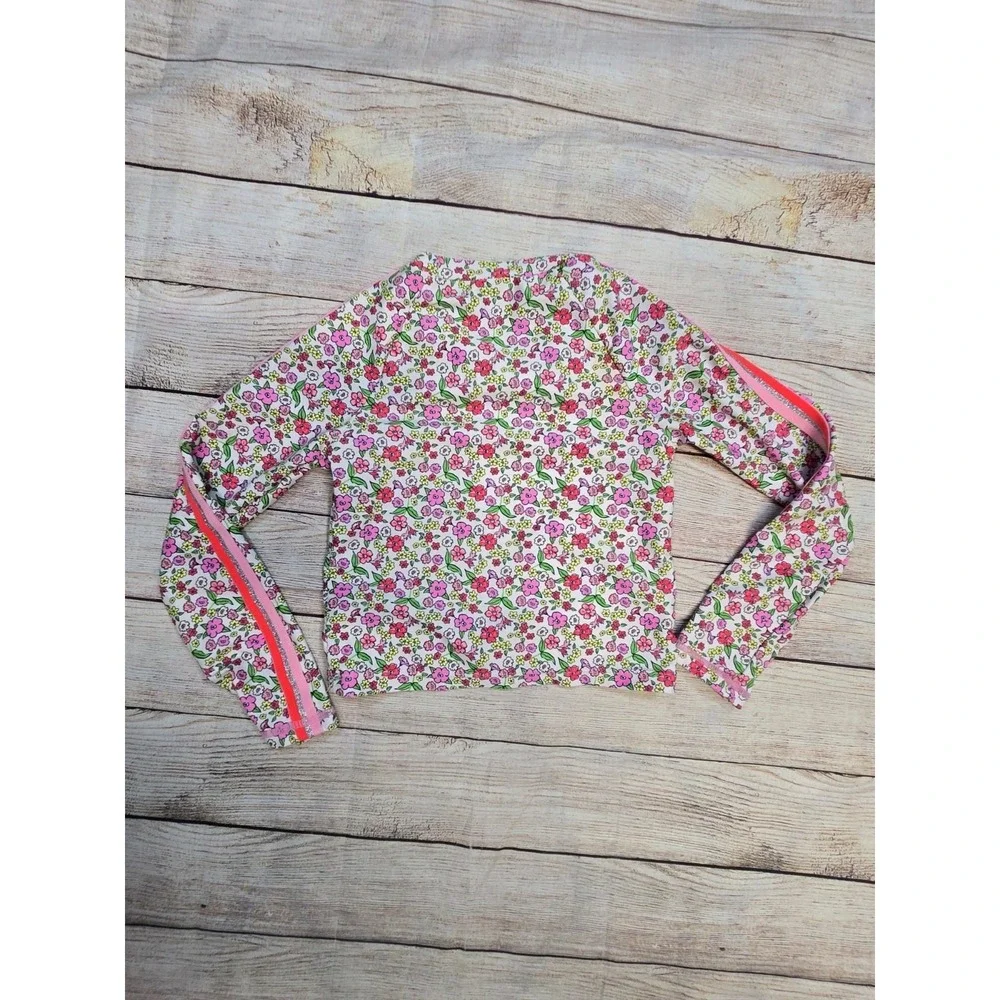 Nicole Miller New York Girl's Floral  Print RashGuard Swim Top Size 6X Pink